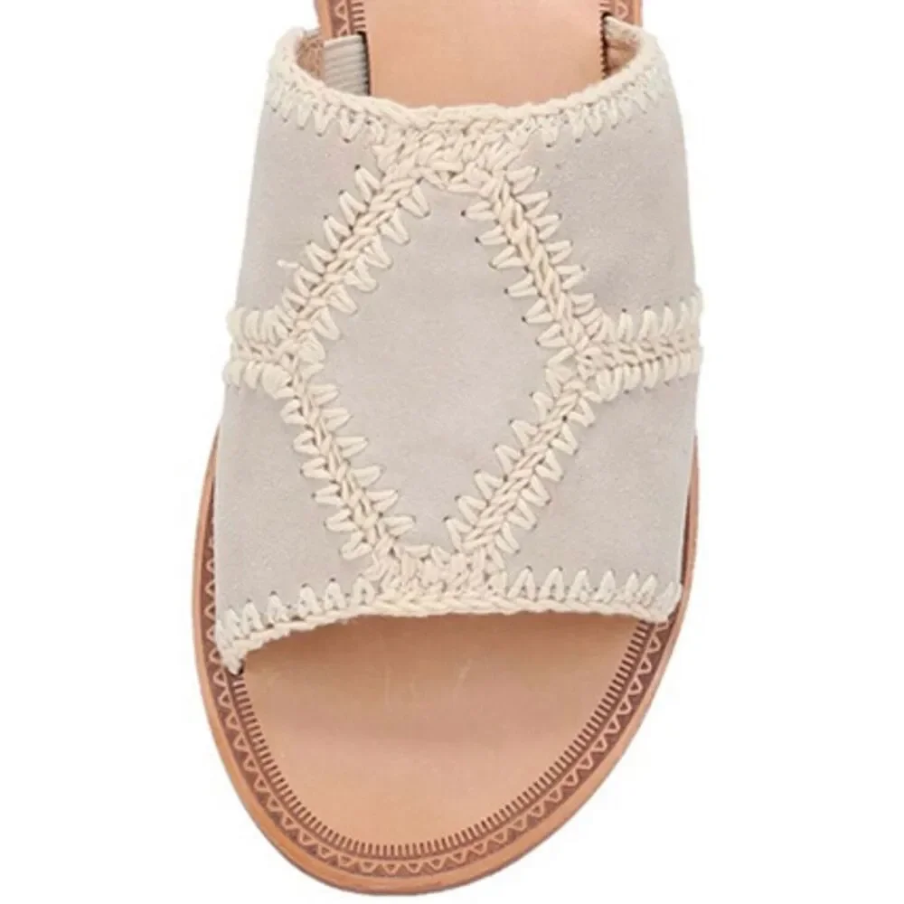 NEW Frye Women’s 6 1/2 Ava Crochet Suede Slides Sandals in Ivory NIB